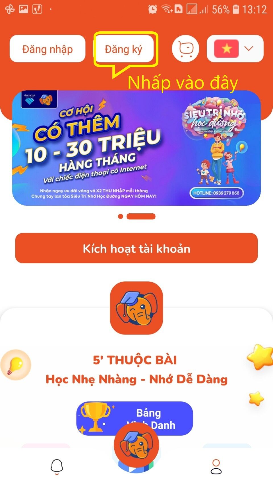 Bước 1 nhấp vào đăng ký