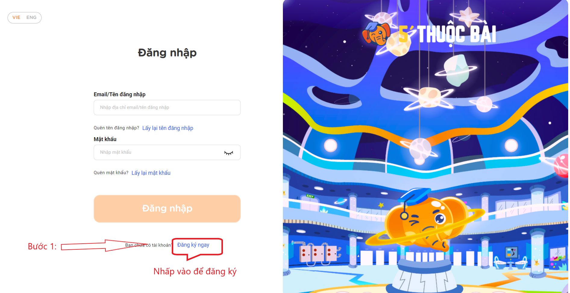 Bước 1: Nhấp vào đăng ký