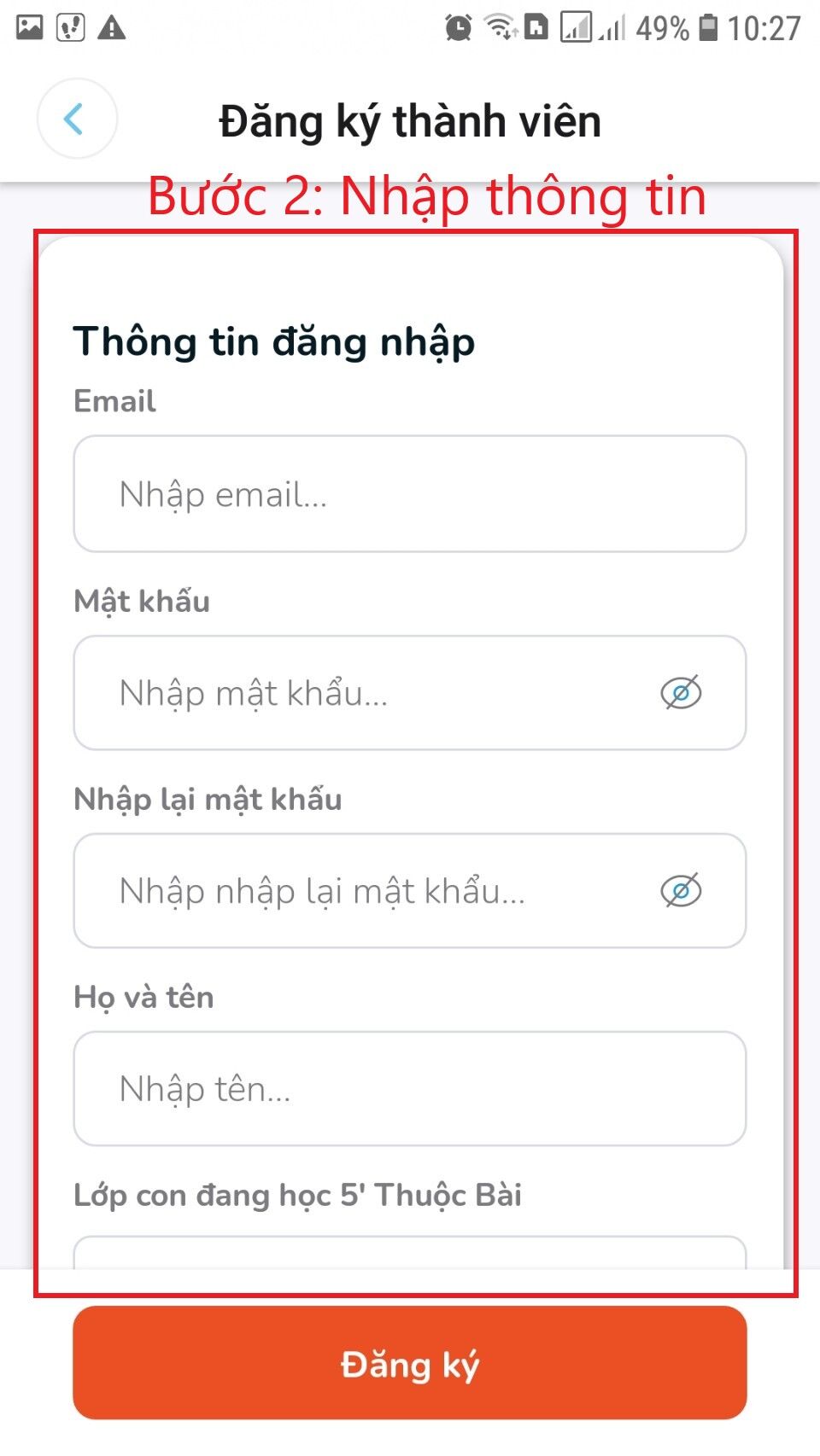 Bước 2 nhập thông tin