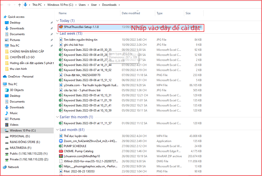 Nhấp vào file vừa tải về